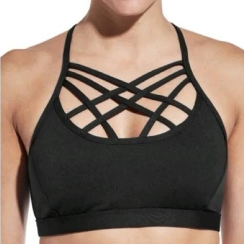Calia by Carrie Underwood Strappy Neck Sports Bra in Black